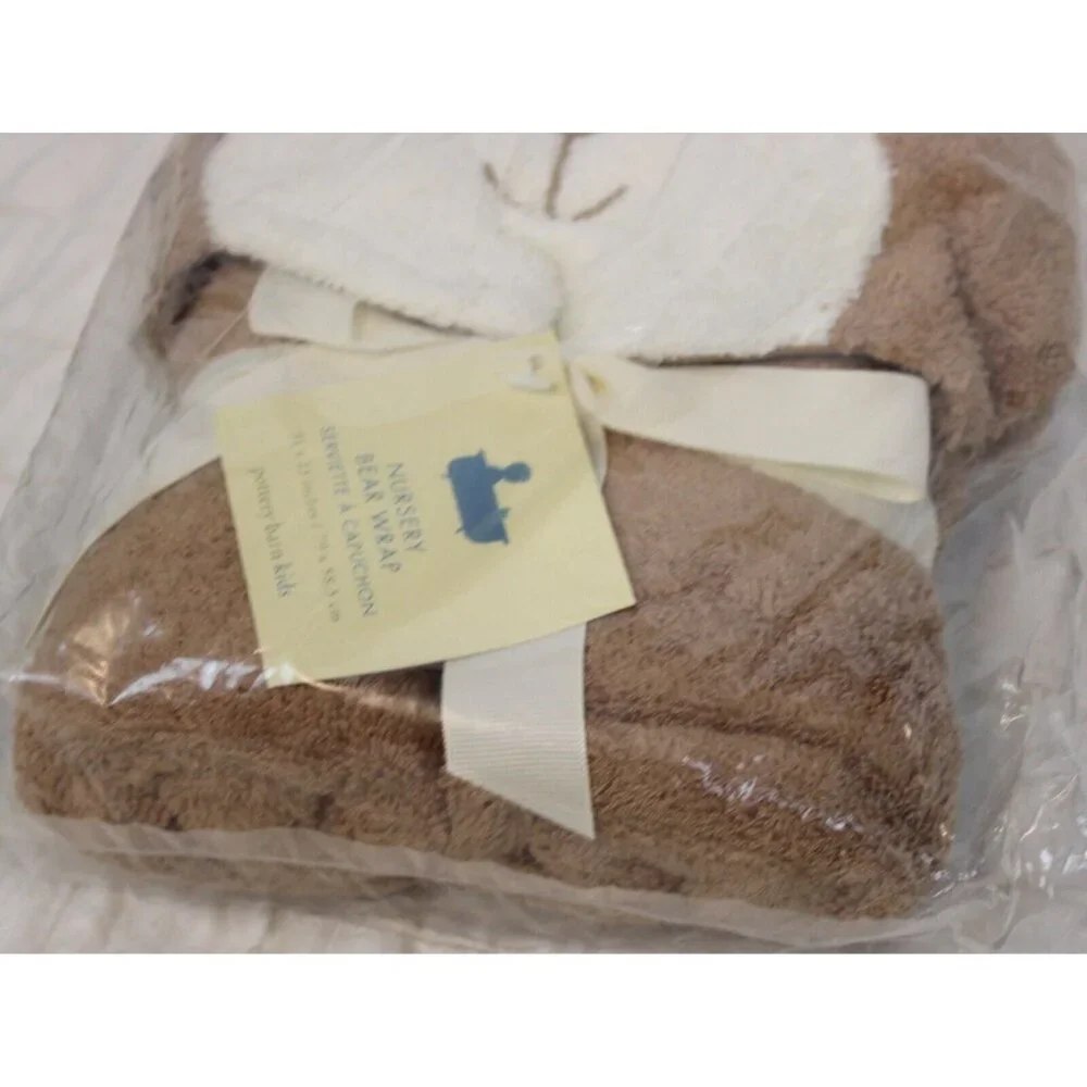 NEW Pottery Barn Kids Baby Hooded Towel Wrap Brown Bear Nursery Shower Gift